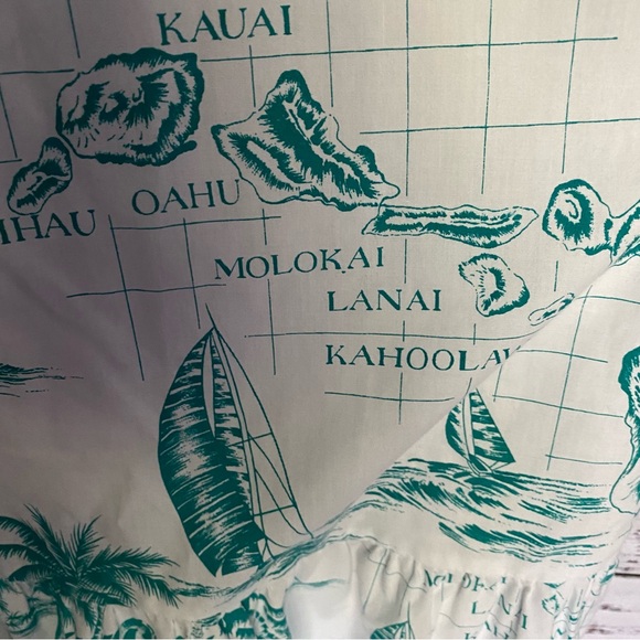 Vintage Hawaii Kole Kole Ruffled Turquoise Map print Dress with pocket - Picture 9 of 15